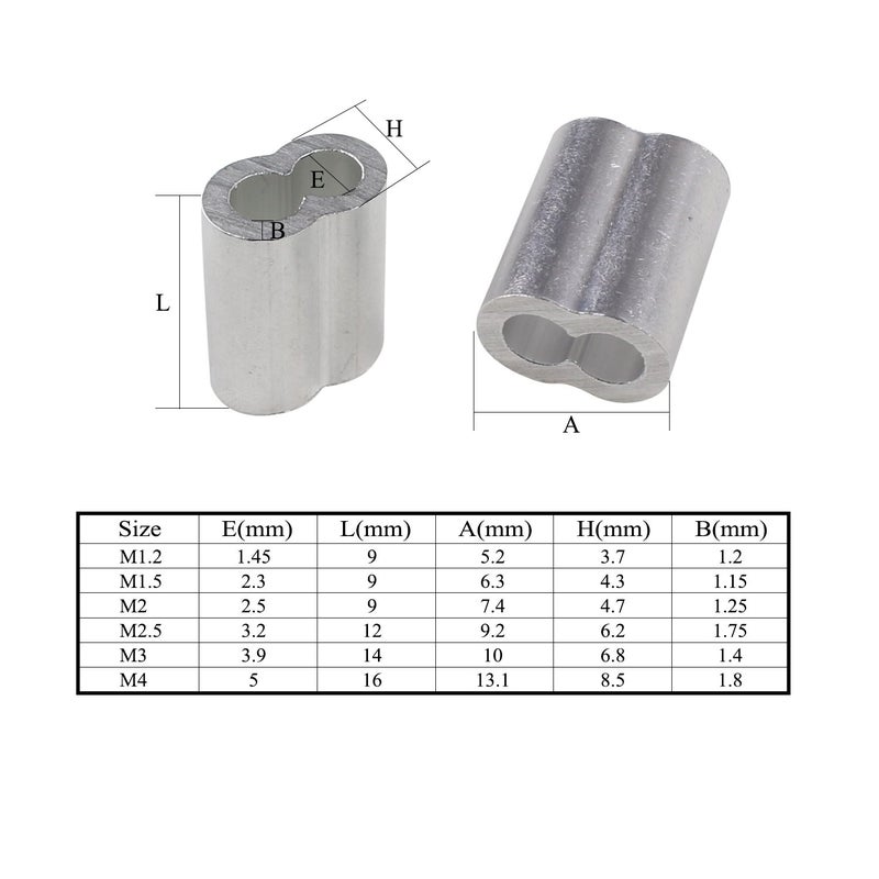 Sutemribor 304 Stainless Steel Wire Rope Cable Thimbles and 6 Sizes Aluminum Crimping Loop Sleeve Assortment Kit  240PCS - Image 5